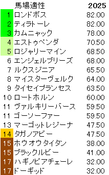 2025　フローラＳ　馬場適性指数